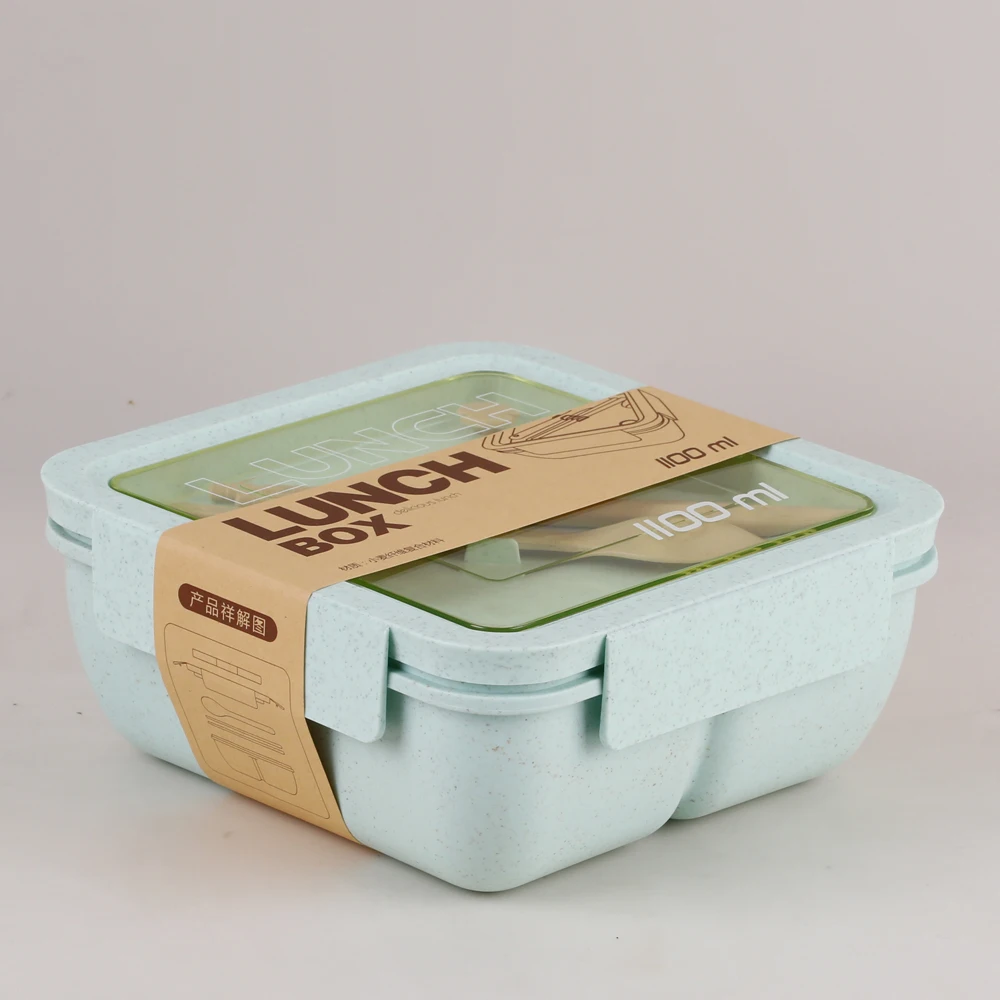 Microwave Lunch Box, Eco-Friendly BPA Free Wheat Straw Bento Box with Chopsticks , Kitchen Food Container ,Soup Can with Spoon
