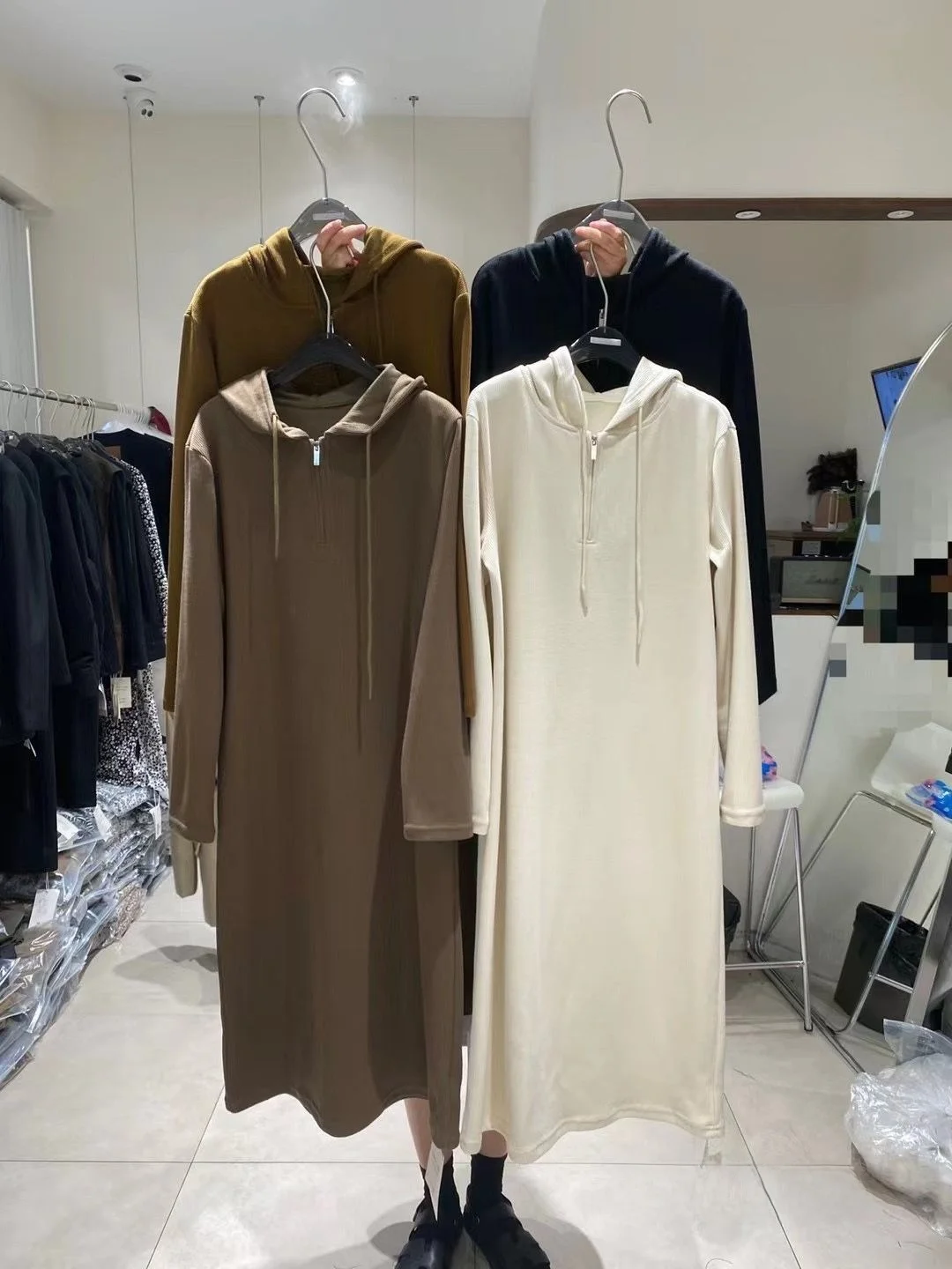 plus Size 300 Pounds Women's Slimming Hooded Striped Dress High Waist A-Line Long Base Dress Trendy Korean Style Long Skirt