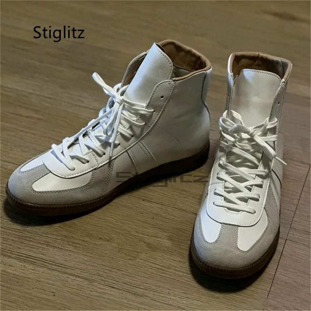 Patchwork Couple Casual Sneakers Shoes for Men Women High Top Boots Unisex Round Toe Lace Up Outdoor Walking Training Shoes