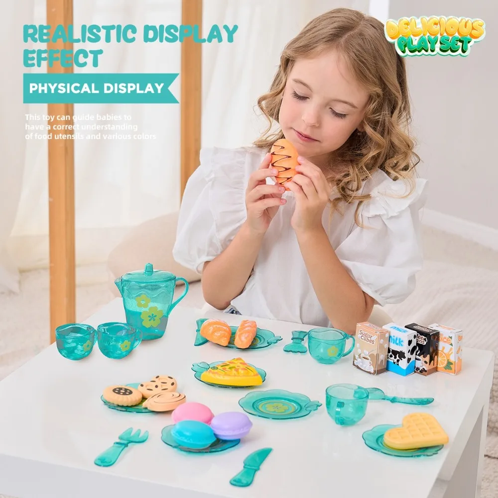 

Tea Time Playset Simulated Kitchen Playset Table Snack Pretend Cooking Kids Pretend Cooking Toy Interactive With Storage Case