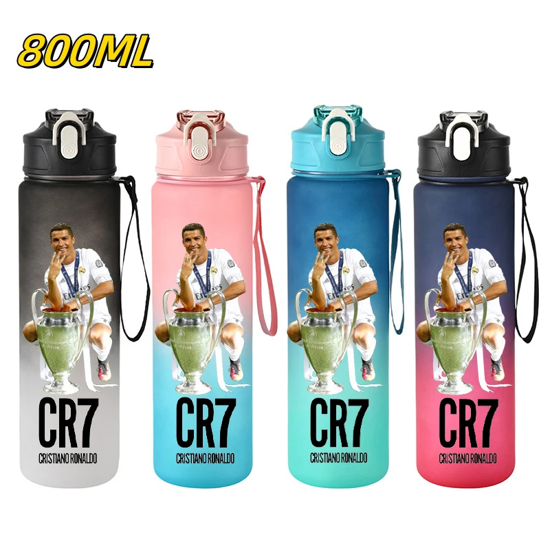 800ML Football Star Sports Water Bottle Ronaldo Hiking Portable Drink Bottles Flip Cover Leakproof Drinking Cup Fans Gifts