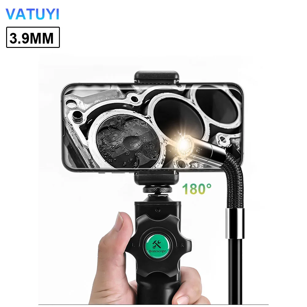 

3.9mm 1080P Articulating Borescope Handheld IP67 Waterproof Sewer Endoscope Inspection Camera 6 LED Lights 180° Probe for Phone