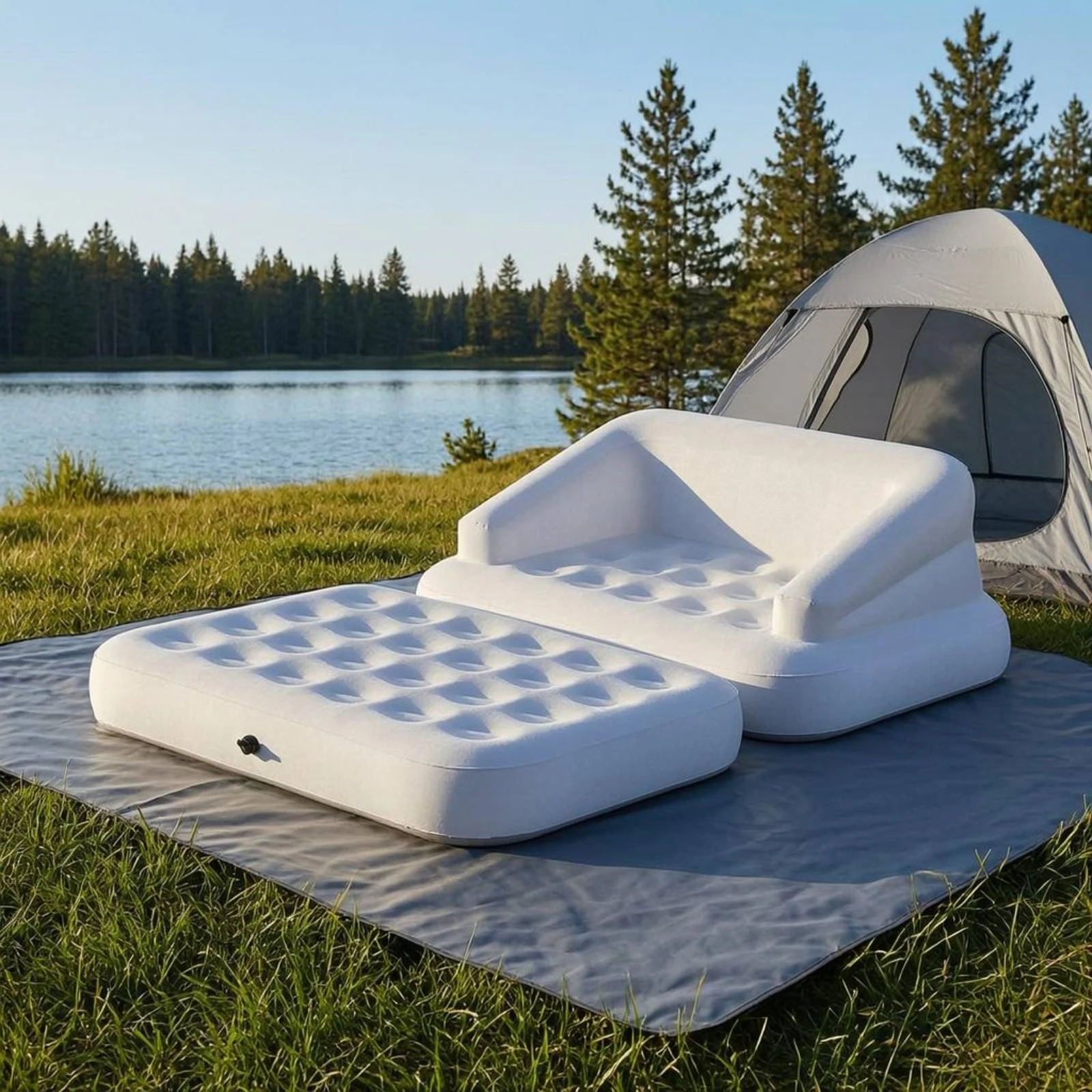 Inflatable Sofa Bed 5-in-1 Convertible Air Sofa Inflatable Couch Flocked Surface Convertible Sleeper Chair Thick PVC for Outdoor