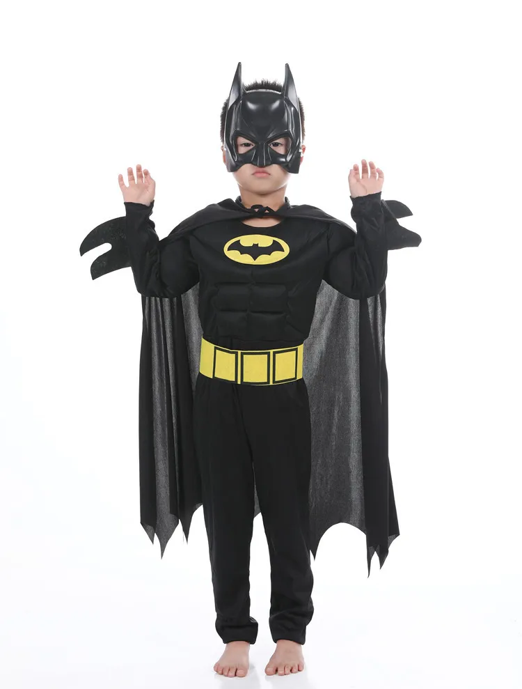 DC Kids Bat Cosplay Jumpsuit Hero Costume Suit with Cape Mask Men Jumpsuit  High Quality Halloween Carnival Party Gift ﻿