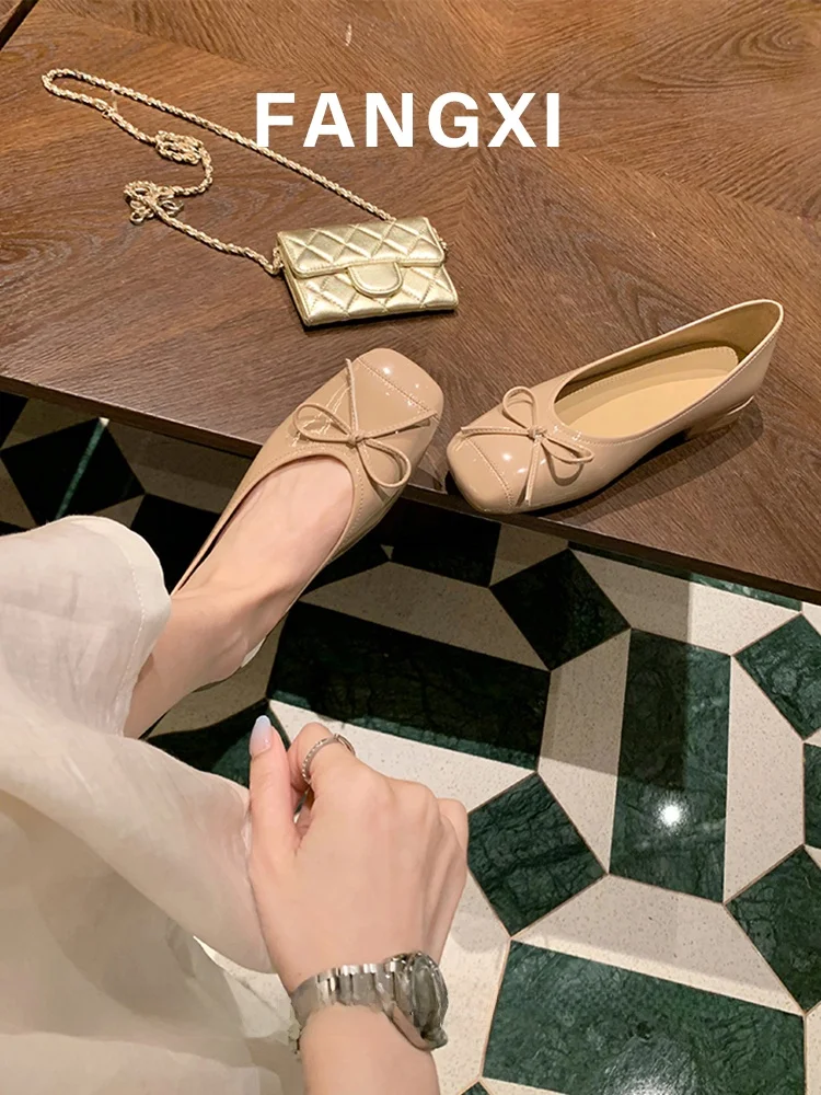 

Женская кожаная версия Sweet Sle Knot на плоском каблуке Ballet oes на низком каблуке с открытым носком в Корейском стиле Sle Faion Single oes