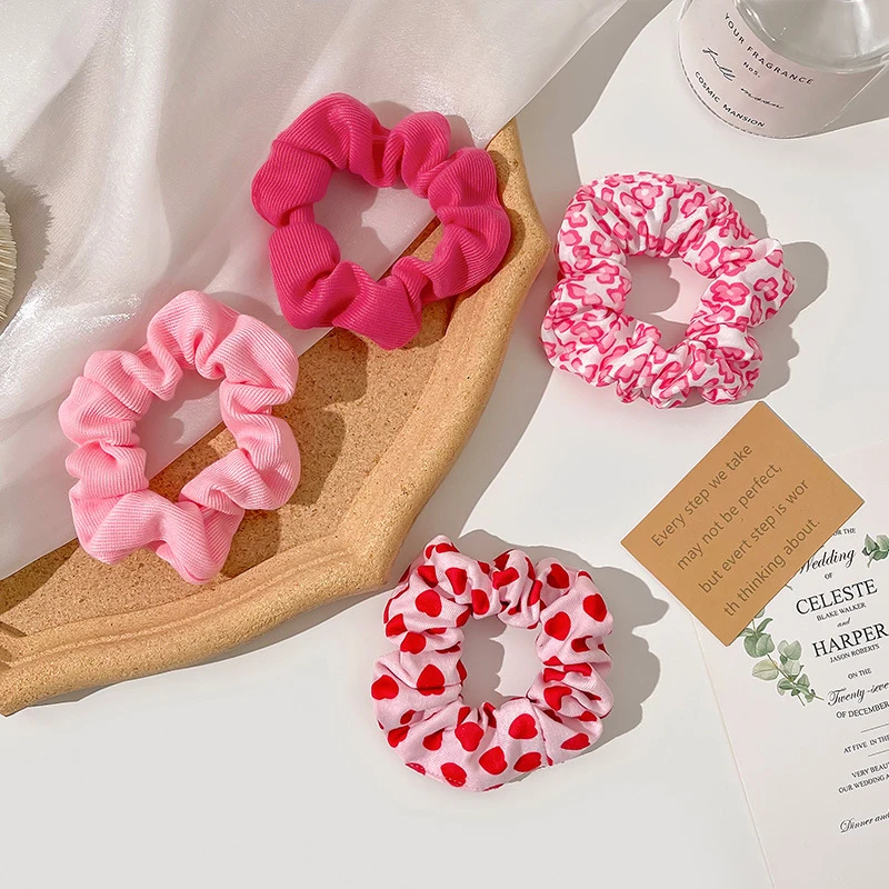 Scrunchie de la serie rosa para mujer, banda elástica Multicolor, soporte para cola de caballo, diadema, accesorios para el cabello, lazos para el cabello de flores de corazón