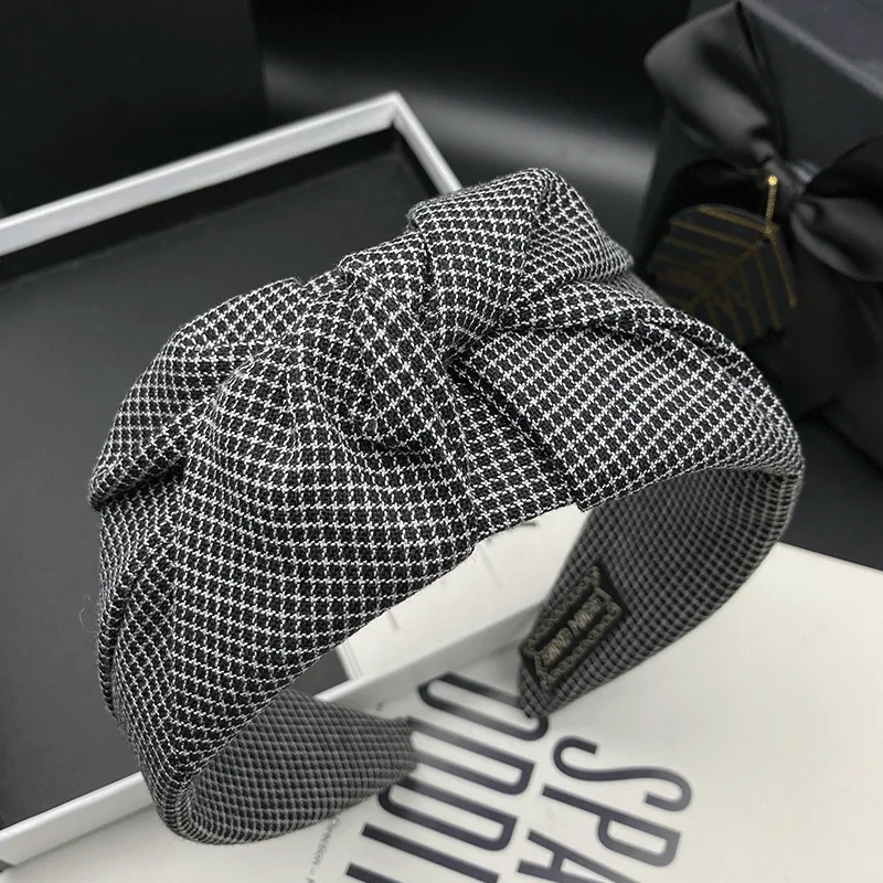 

Новые клетчатые заколки для волос и повязки на голову в стиле ретро для женщин, высокий верх для улучшения лица, песочные часы, стильные аксессуары с широкой окантовкой