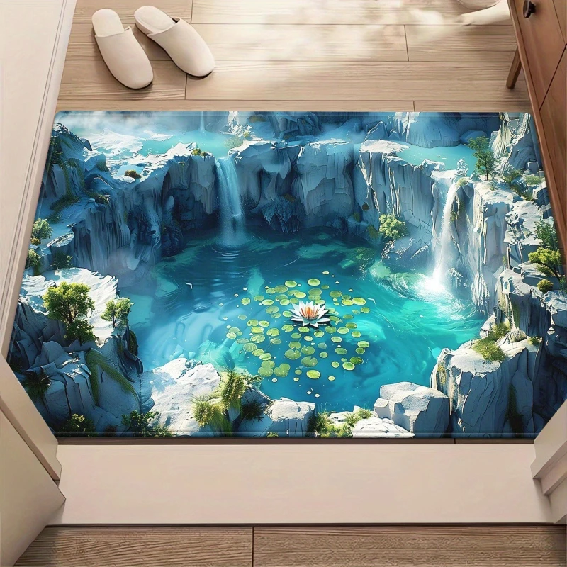 Mystical Underwater World 3D Koi Carp Alligator Pond Welcome Mat for Living Room Entryway Floor Decor Novelty Doormat Indoor