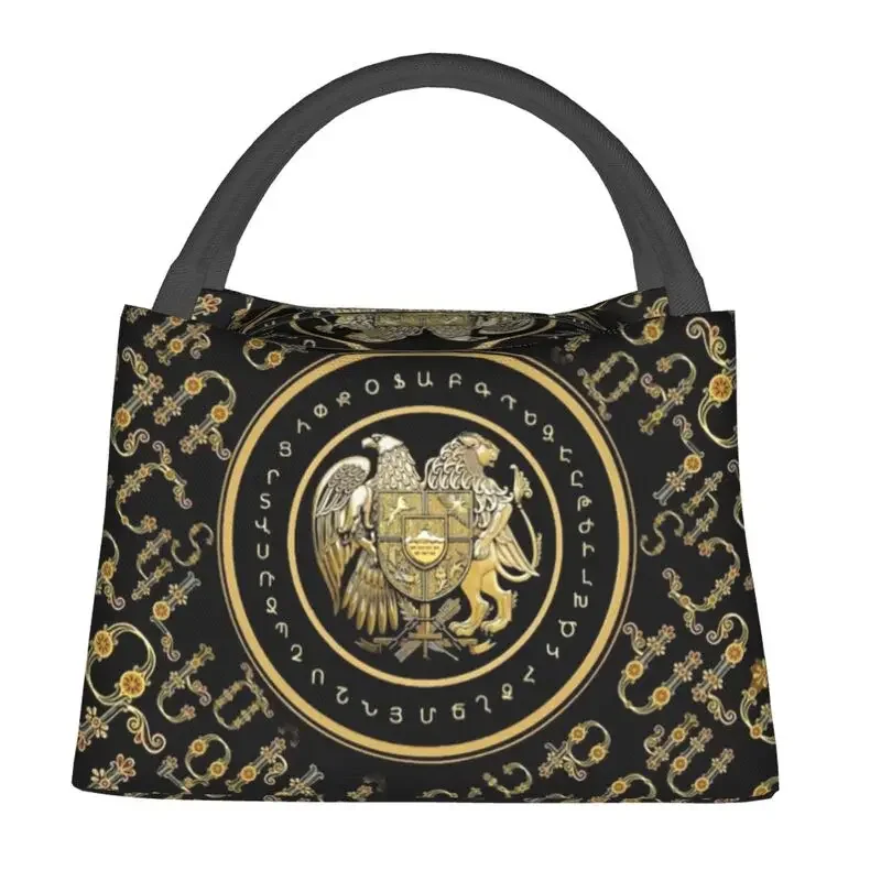 Armenian Coat Of Arms Insulated Lunch Bags for School Office Alphabet Waterproof Thermal Cooler  Box Women Shoulder Bag