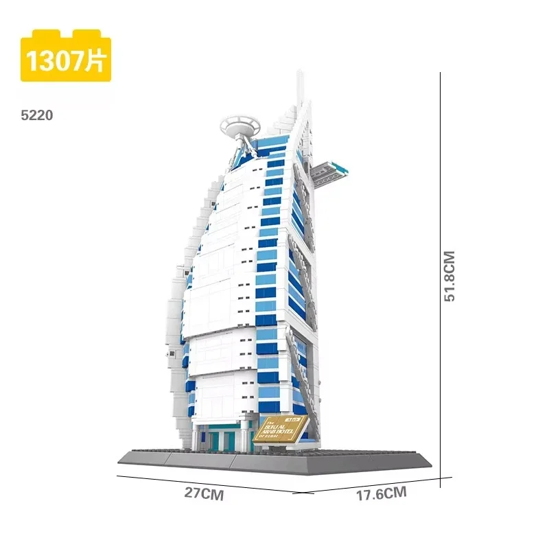 1368pcs World Architecture Model Building Blocks Burjal Arab Hotel Dubai Diamond Micro Construction Bricks DIY Toys for Children