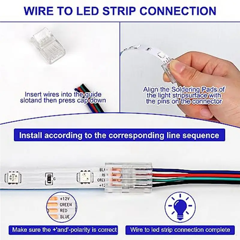 ABZC 40 Pack 4 Pin 10mm LED Strip Connector Solderless Quick Connector for RGBW Light Strip Transparent Wire Adapter