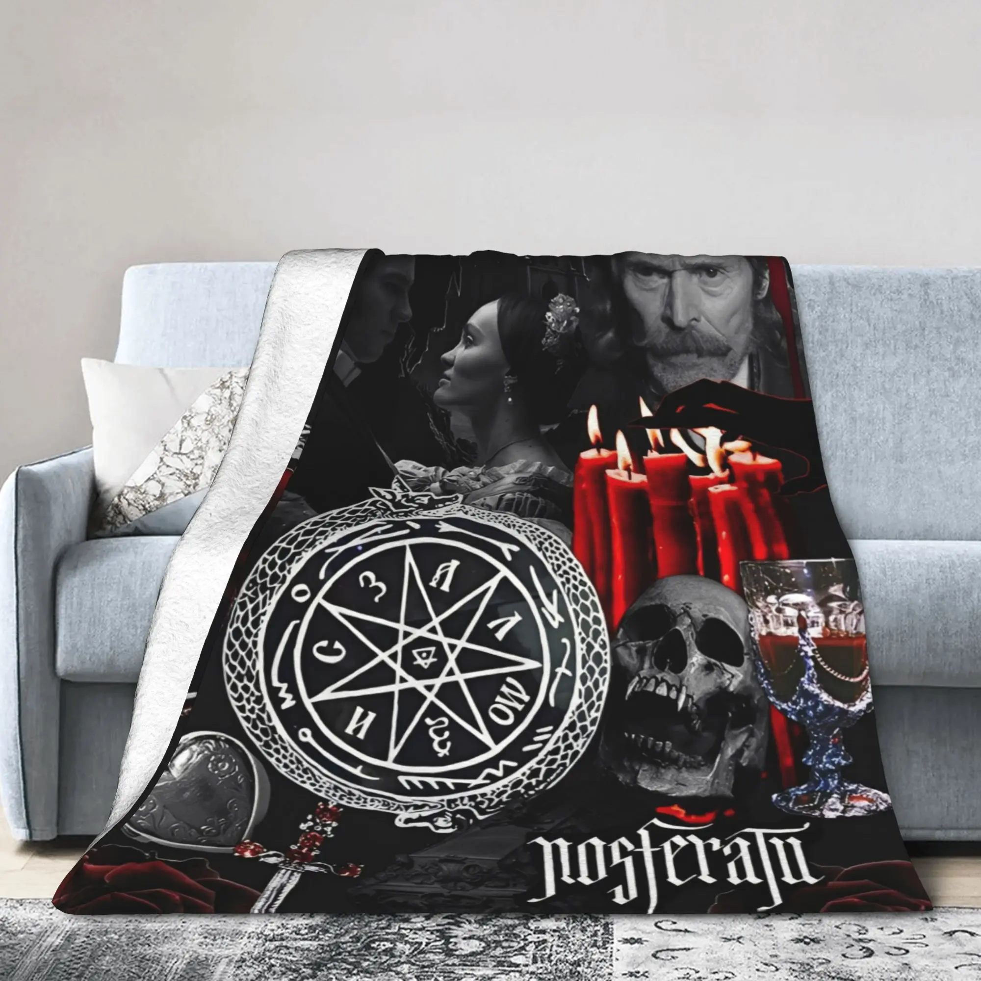 Nosferatu Vampire Dracula Blanket Flannel  Winter Horror Movie Halloween Portable Warm Throw Blankets for Bedding Throws