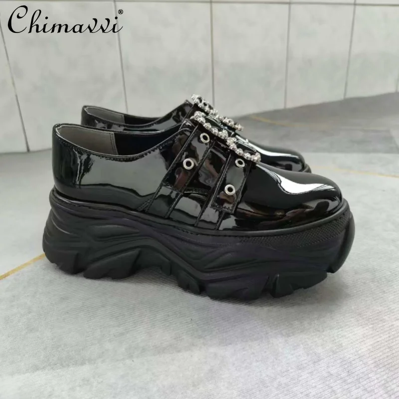 Japanese Mine Style Diamond Buckle Sports Sole Black Platform Shoes Autumn New Mass-produced Sweet Girls Womens Single Shoes