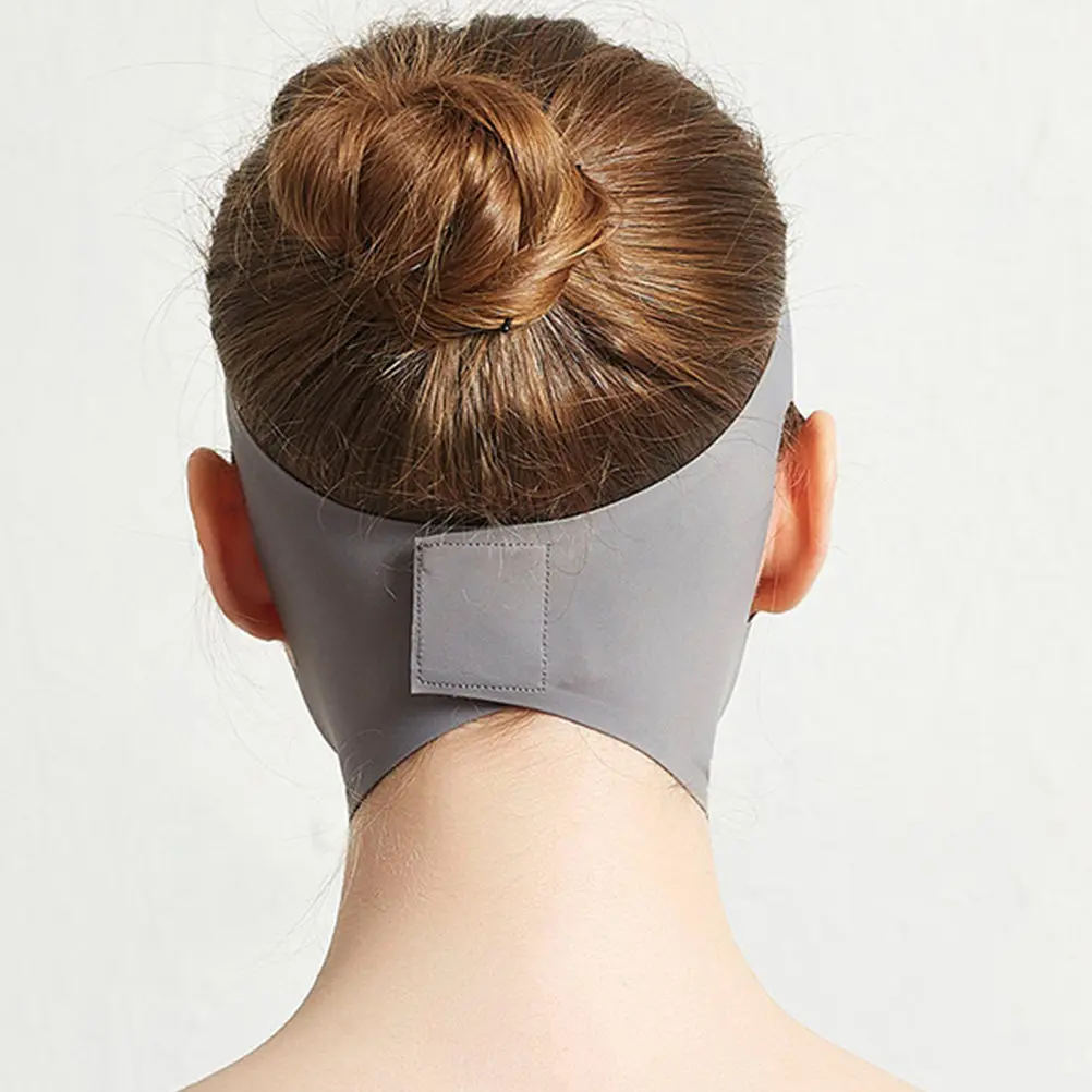 薄型フェイスマスク 通気性のある V フェイスリフティングベルト 女性用 ソフト肌に優しい引き締めサポート グレー サイズ L