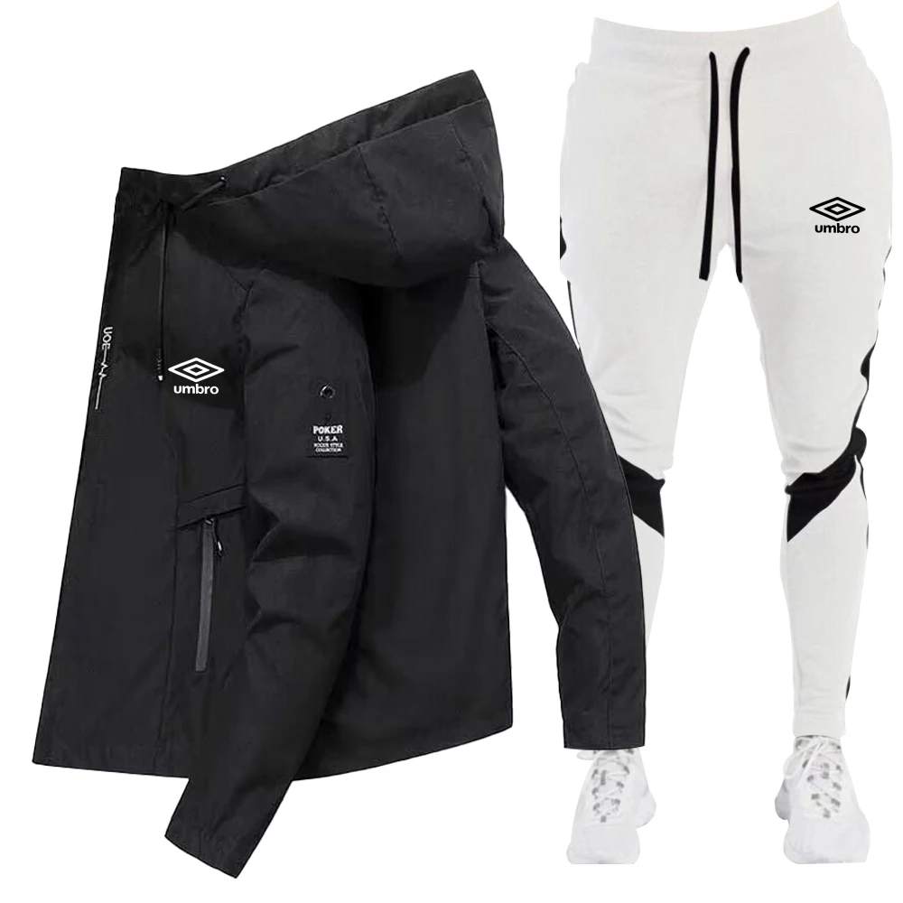 UMBRO New Men's Zipper Jacket Hooded Pullover+Sweatpants Sports Casual Jogging Sportswear 2-piece Set for