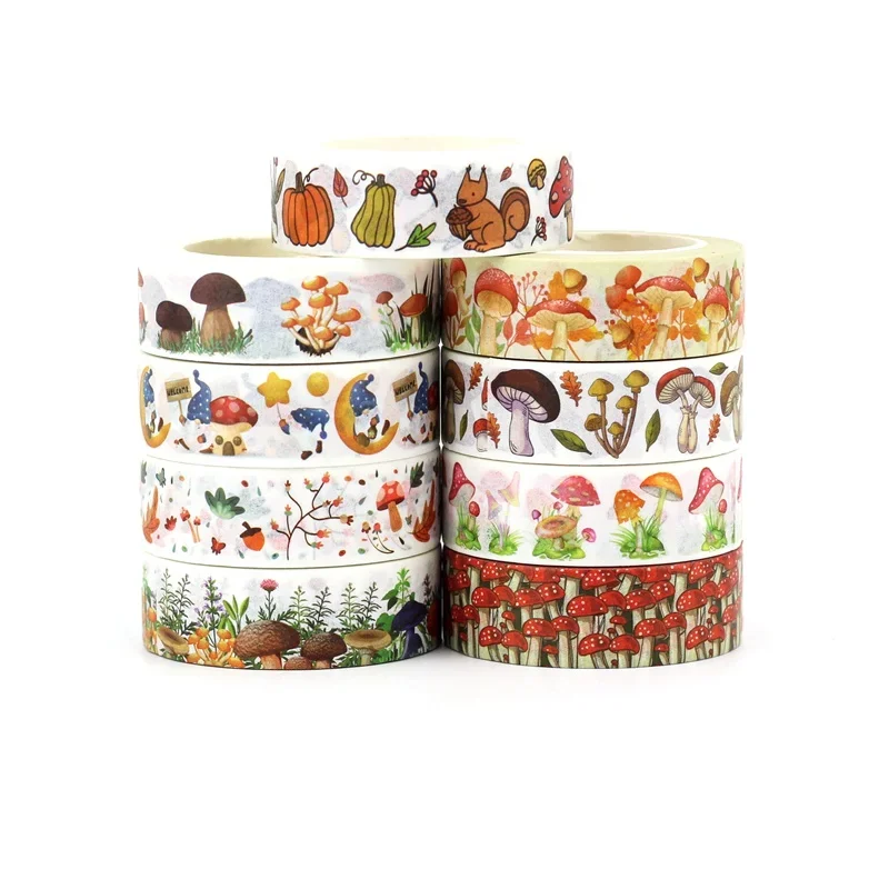 NEW 1PC. 10M Decorative Cute Mushroom Collection Masking Paper Washi Tape Set for Scrapbooking Stickers Journaling Papeleria