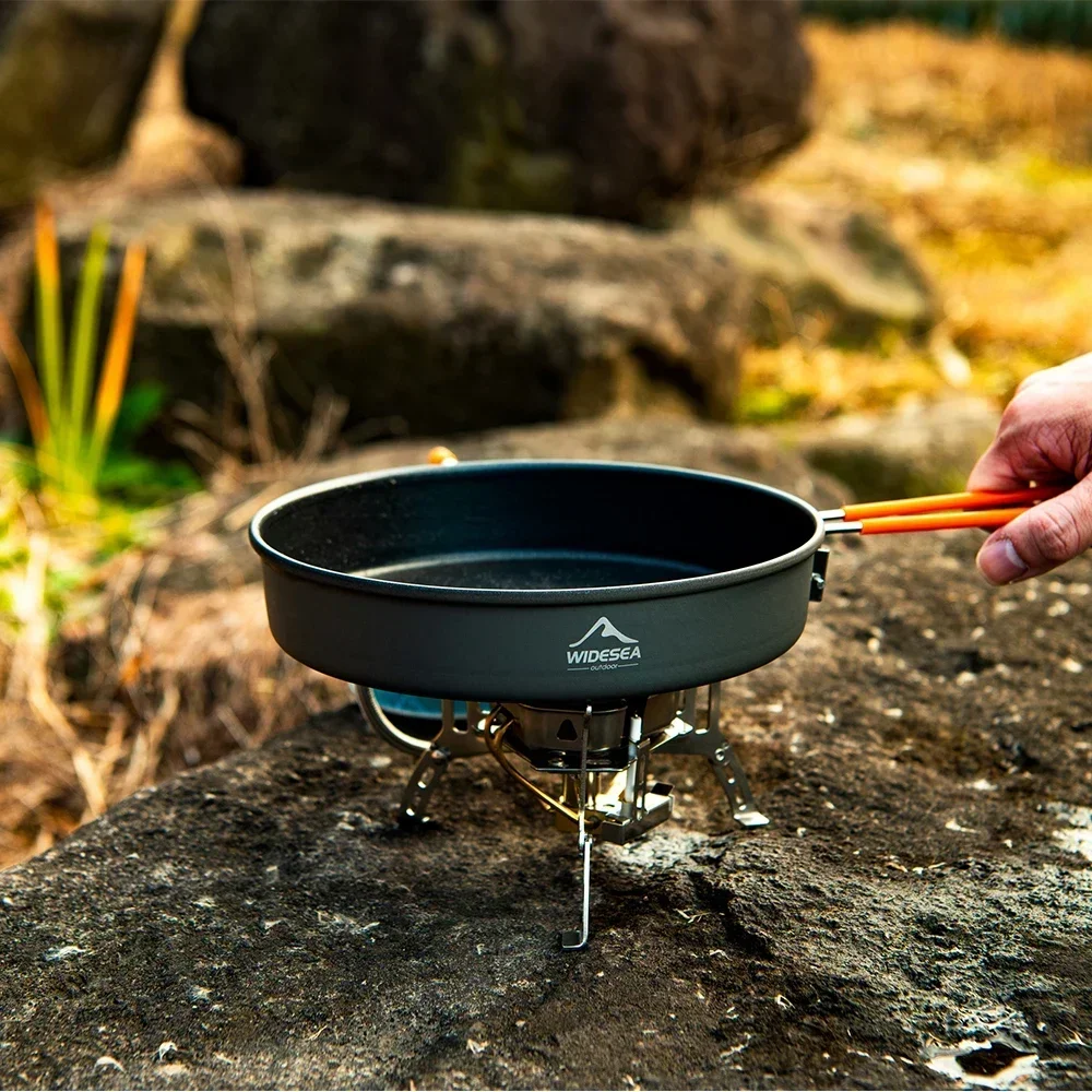 Widesea Camping Feast Non-stick Frying Pan Pot Bowl Ultra-light Plate Tableware Cooking Utensils BBQ Picnic Cookware