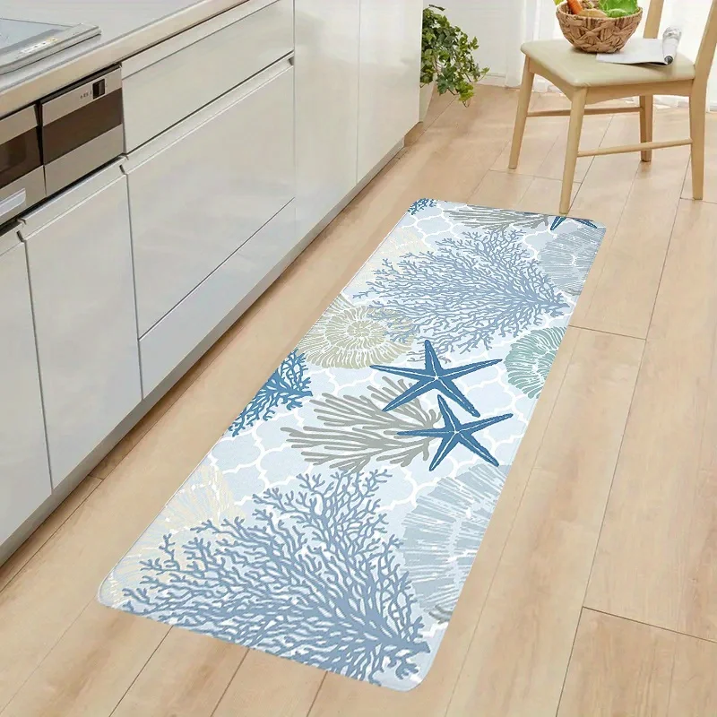 Coastal Coral Print Kitchen Mat Entrance Doormat Decor Anti-slip Hallway Balcony Long Rugs Bathroom Laundry Room Carpet Decor