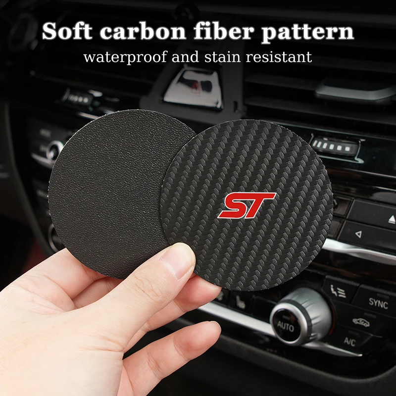 2Pcs Car Carbon Leather W ater Cup Pad Anti-noise Coaster Mat For Ford ST Focus mk2 mk3 Fiesta mk7 Ranger Mondeo mk4 S-MAX Kuga - view 6
