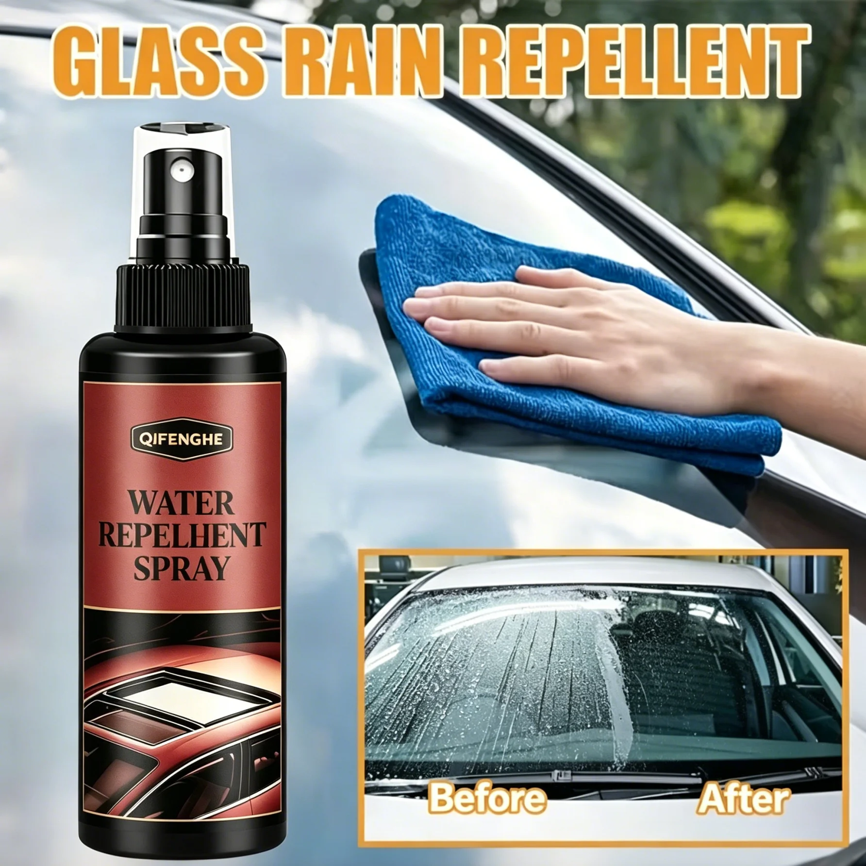 Long-Lasting Car Hydrophobic Rainproof Spray, Durable Water Repellent Coating for Windshield Auto Exterior Surfaces