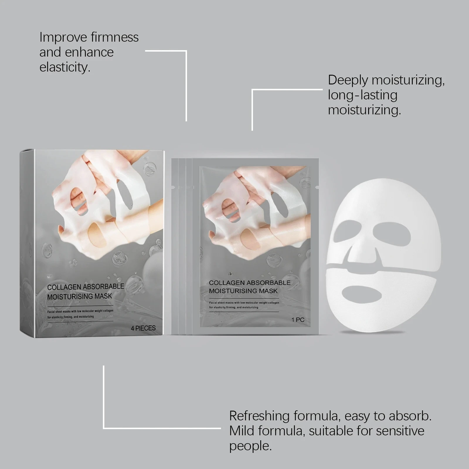 Mascarilla Facial de Colágeno Profundo Antiarrugas y Reafirmante, Mascarilla de Colágeno Profundo para Reafirmar, Hidratar y Levantar la Piel Durante la Noche