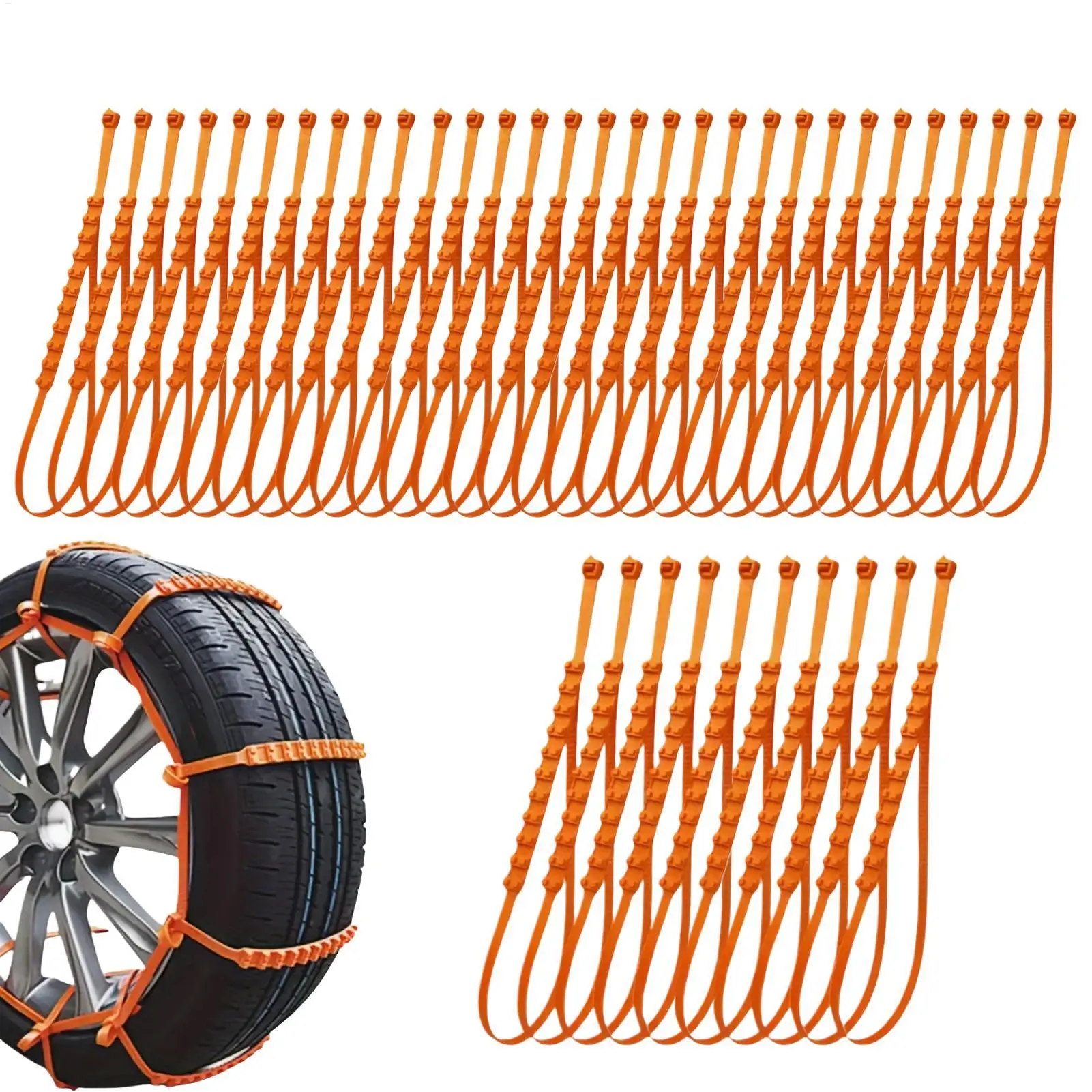 40pcs Tire Zip Ties for Snow Non-Slip Wheel Snow Chains Winter Traction Tire Belt for Winter Ice Muddy Roads Vehicles Trucks