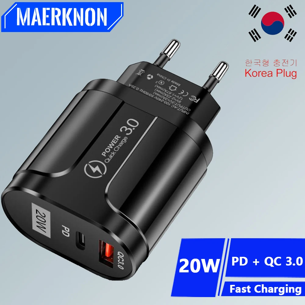 Maerknon PD 20W USB C Charger Type C Charger Fast Charging QC 3.0 For iPhone 14 13 Samsung S23 S22 LG Korea Plug Multi Charger