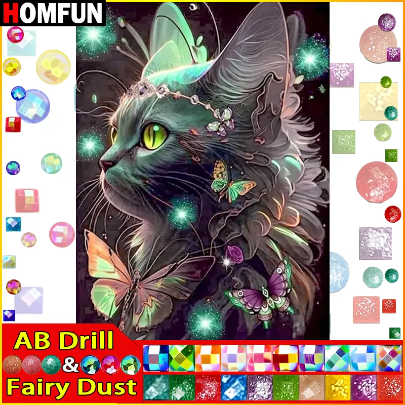 

HOMFUN Фея Пыль AB Art 5D Diy Алмазная картина "Животное кошка" Алмазные фотографии Вышивка крестиком 3D Декор для вышивки стразами