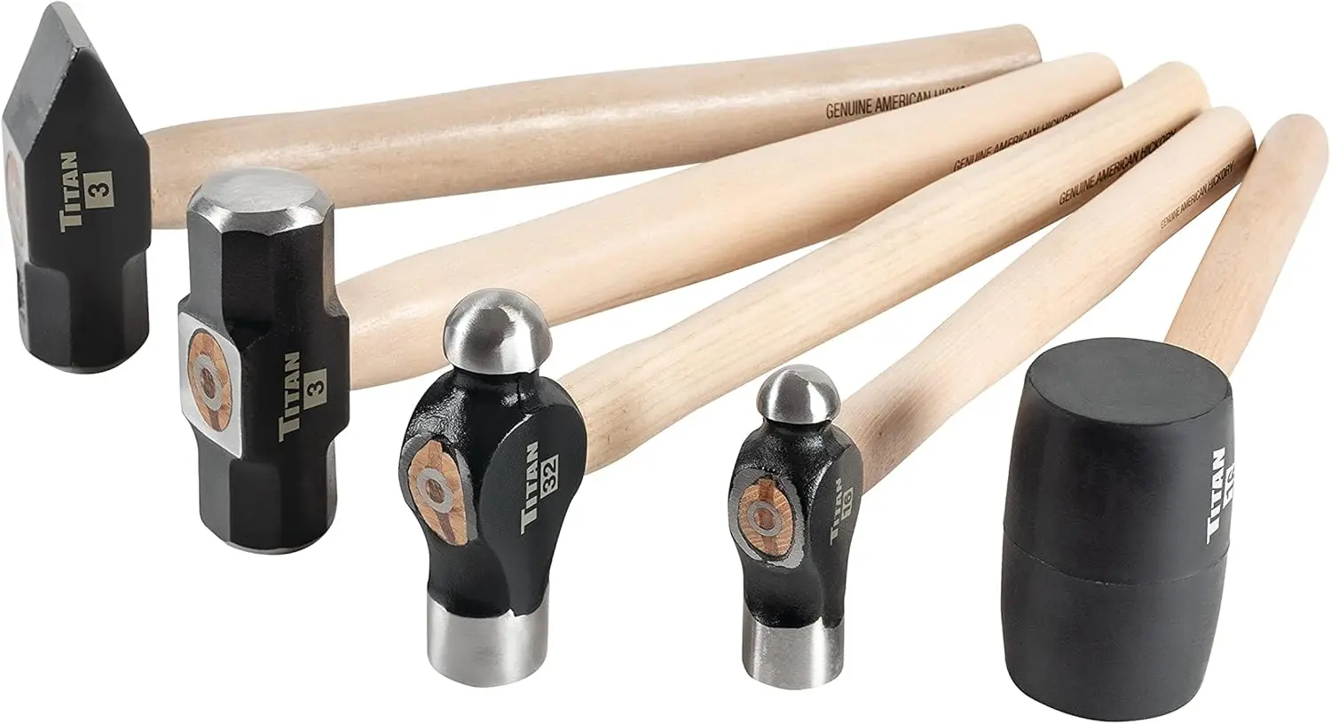 

5-Piece Hammer Set with Hickory Wood Handles, Includes Ball Pein, Rubber Mallet, Sledgehammer & Cross Pein for Versatile Use