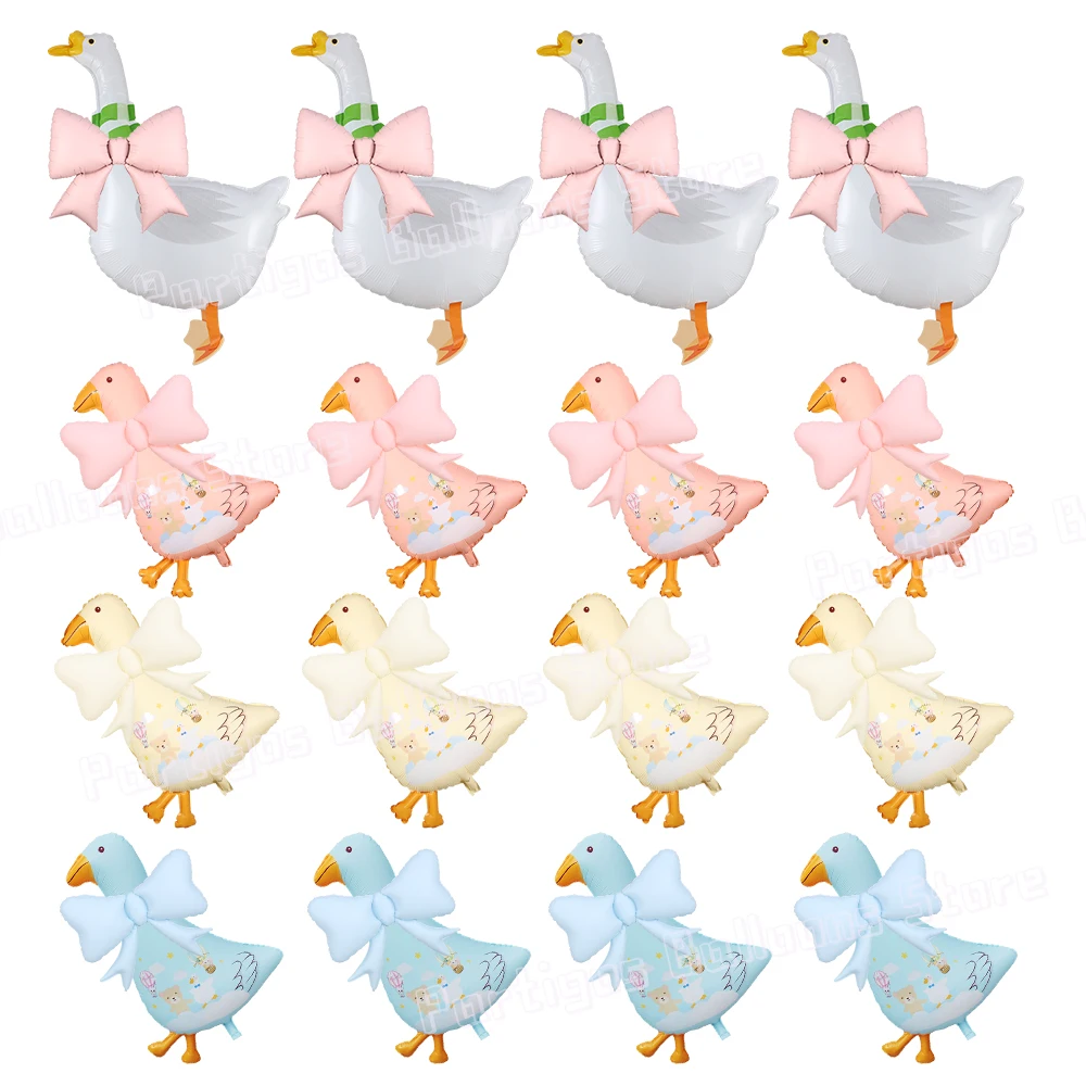 

2Pcs One Silly Goose Foil Balloons With Bow Walking Goose Helium Globos Farm Animal Baby Shower Birthday Party Decor Kids Gifts
