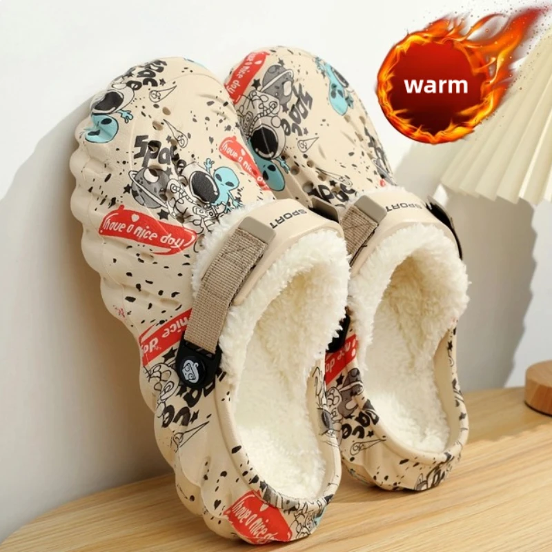 Mens Winter Slippers Comfortable Indoor Warm Slippers Men Casual Non Slip Plush Fur Clogs for Men Removable Sandals