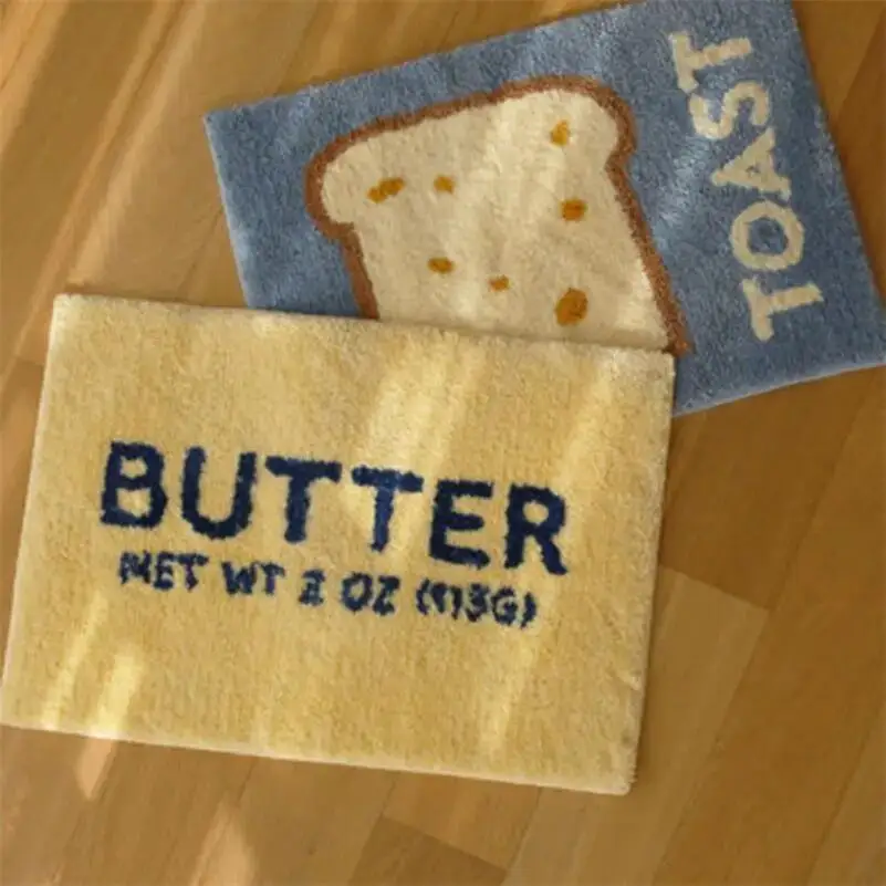 Letter Toast Butter Tufted Carpet  FMat Soft Plush Thick Tufting Living Room Coffee Table Anti-slip Floor Mats Bedside Feet Mat