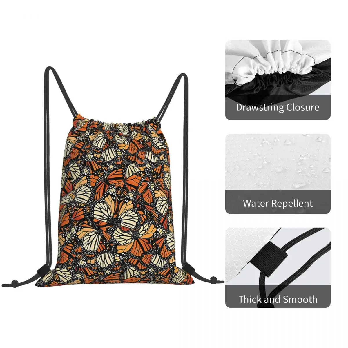 Orange Monarch Butterfly Backpacks Casual Drawstring Bags Storage Bag Book Bags for Travel School