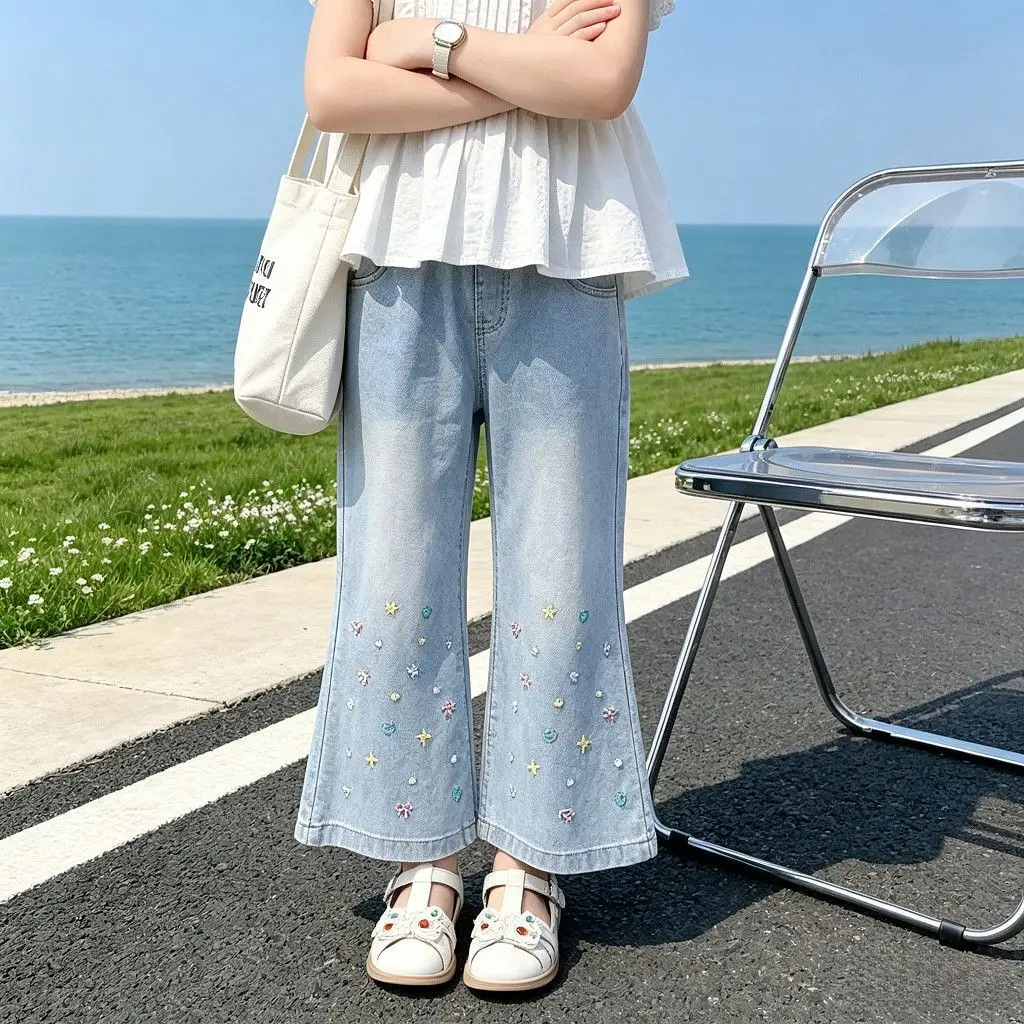 Girls Thin Denim Micro Flare Pants New Spring and Summer Korean Style Fashionable Flare Pants for Girls
