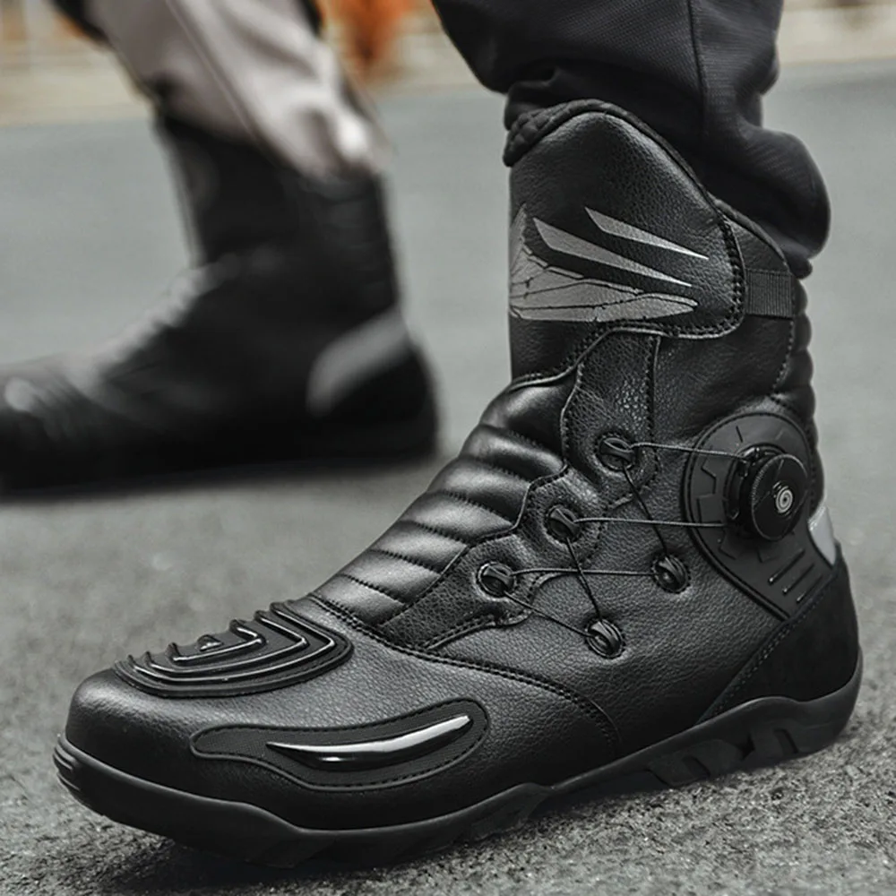 37-48 Motorcycle Boots Non-Slip Studded Boots Leather Enduro Motorcycle Boots Men's Biker Boot Four Seasons Riding Racing Shoes