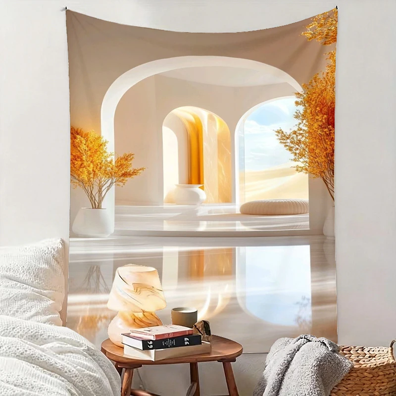 1PC Arch Yellow Flower Art Print Backdrop Banner, Bedroom Living Room Photo Background, Polyester, Home Decor, Wall Art