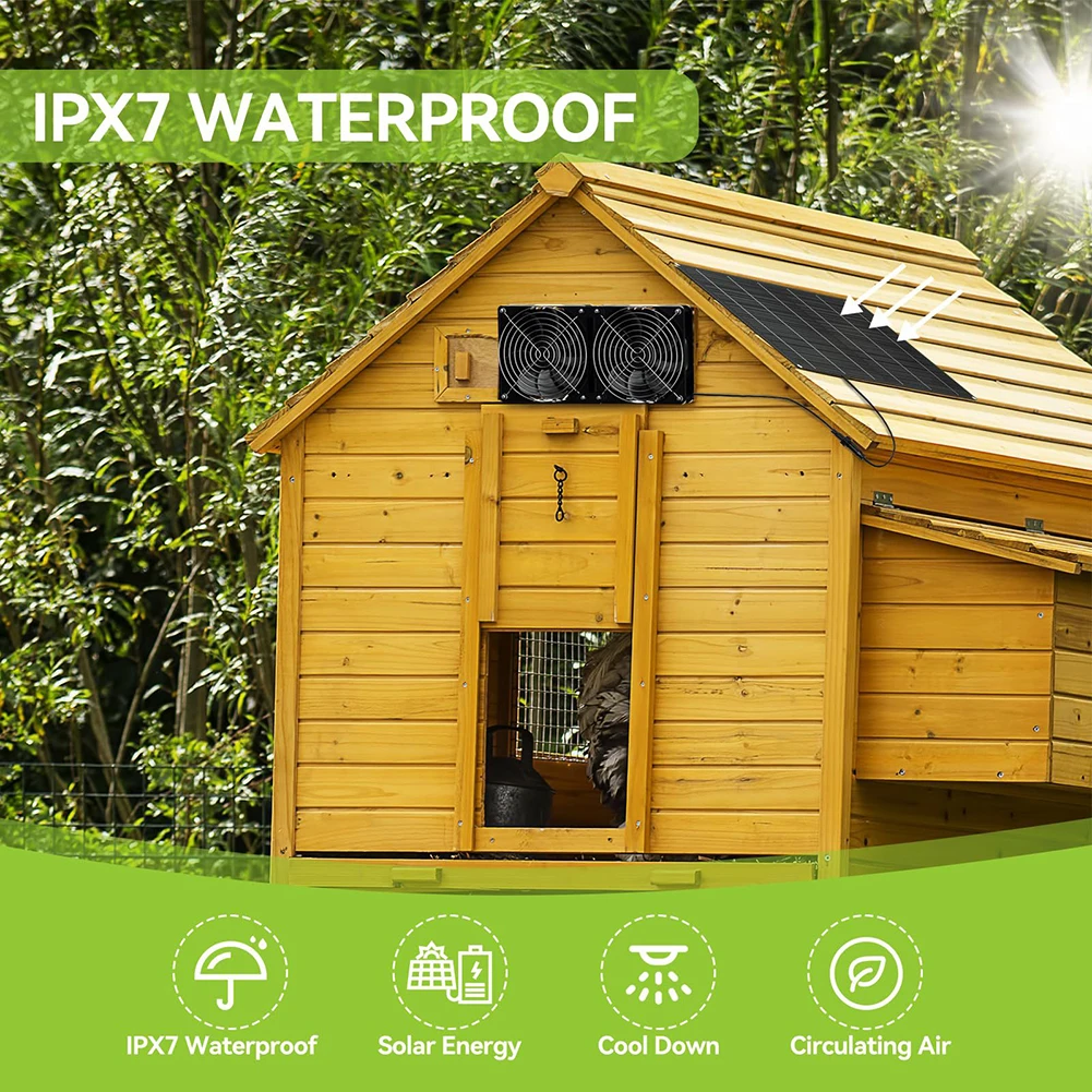 15W 12V Solar Fans IP65 Waterproof Solar Cooling Fan Regulate Temperature Solar Panel Kit with Dual Fan for Outside Inside Shed