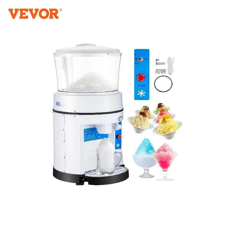 VEVOR Commercial Ice Shaver Crusher 1100LBS/H with 17.6 LBS Hopper Tabletop Electric Snow Cone Maker for Party Events Snack Bar