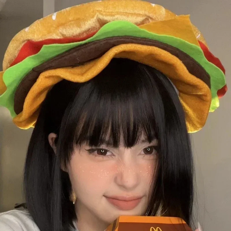 2025 Chapeaux de hamburger et de frites fun pour femmes et hommes, dessin animé pour adultes, garde au chaud, jouets en