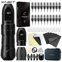 Kit de máquina de tatuaje inalámbrica profesional XNET F2 con 7 longitudes de carrera ajustables, 20 agujas, pluma de maquillaje permanente, juego completo para tatuajes
