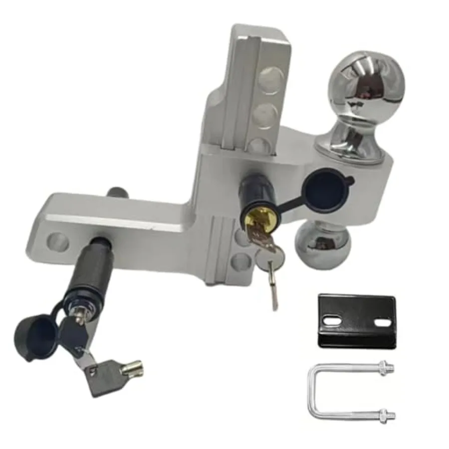 

Регулируемый комплект фаркопа для прицепа, совместимый с 2-осными прицепами, с вылетом 6 дюймов (опускание/подъем), сверхпрочный алюминиевый фаркоп с антивандальными шпильками, 2 хромированных шпильки 2-5/16 дюйма