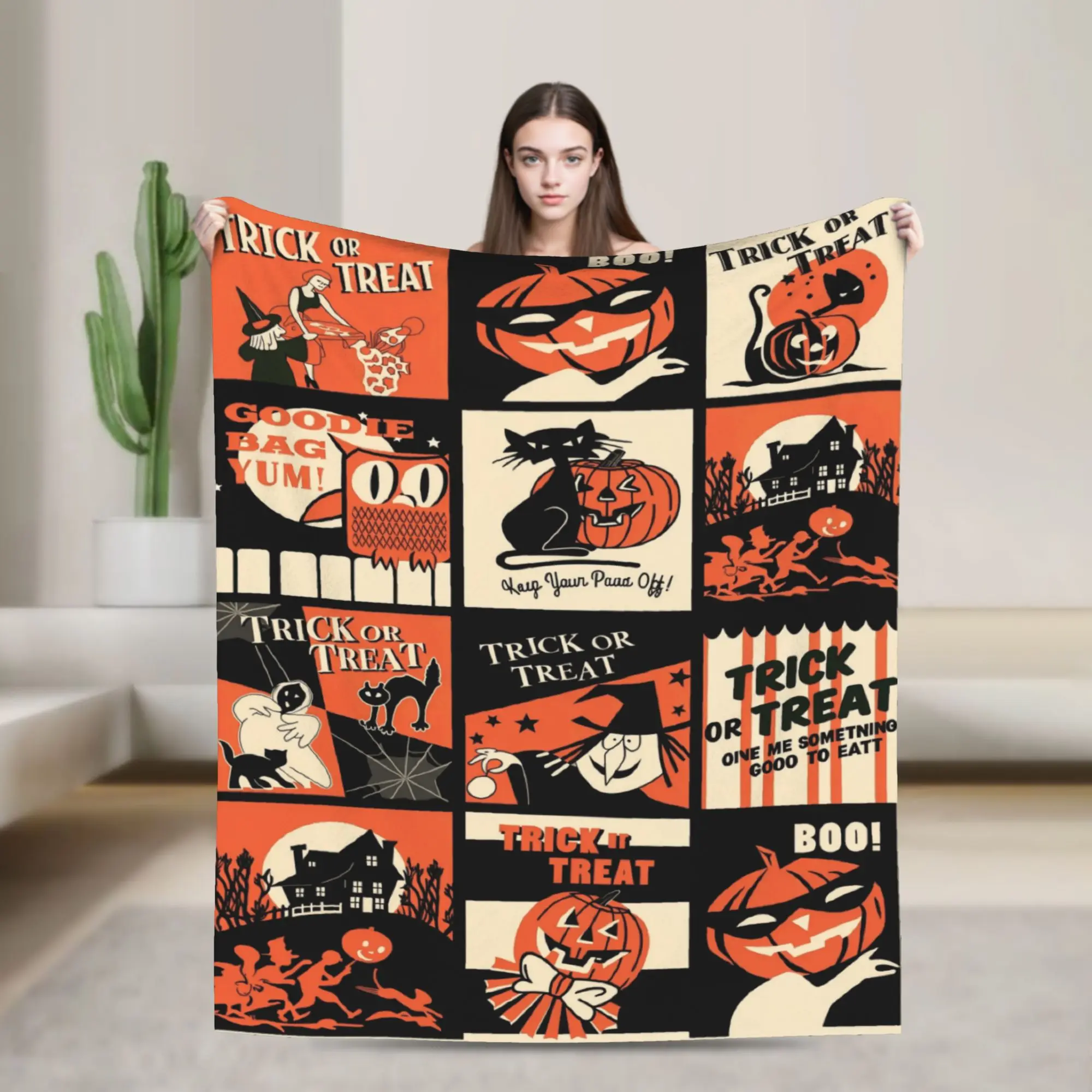 Vintage Collage Halloween Plush Blankets Kids  Flannel Bedding Throws For Couch Chair Warm Soft Custom Birthday Gift