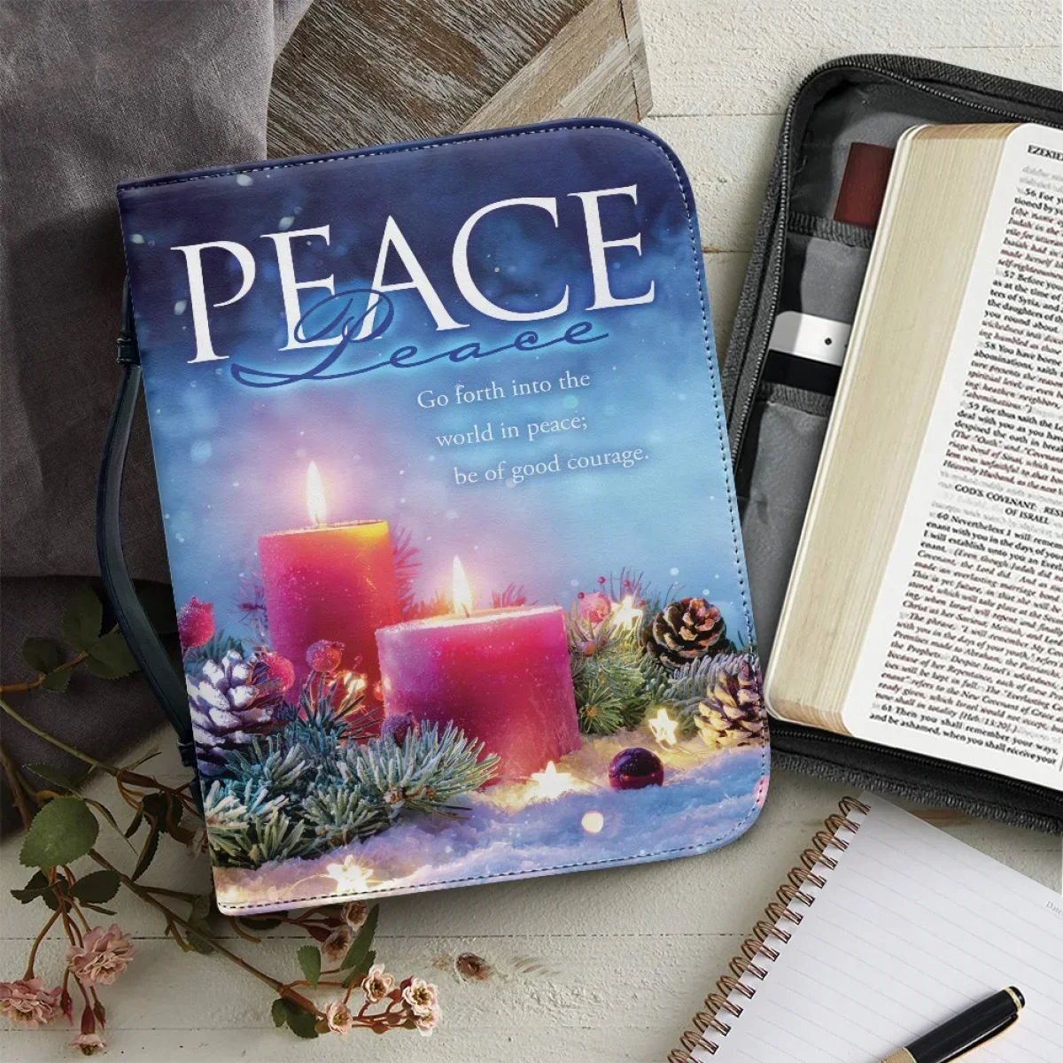 

PU Leather Bible Cover Case for Women Christmas Blessing Print Ladies Handbags Holy Bible Bag With Zipper Casual Handle Handbags