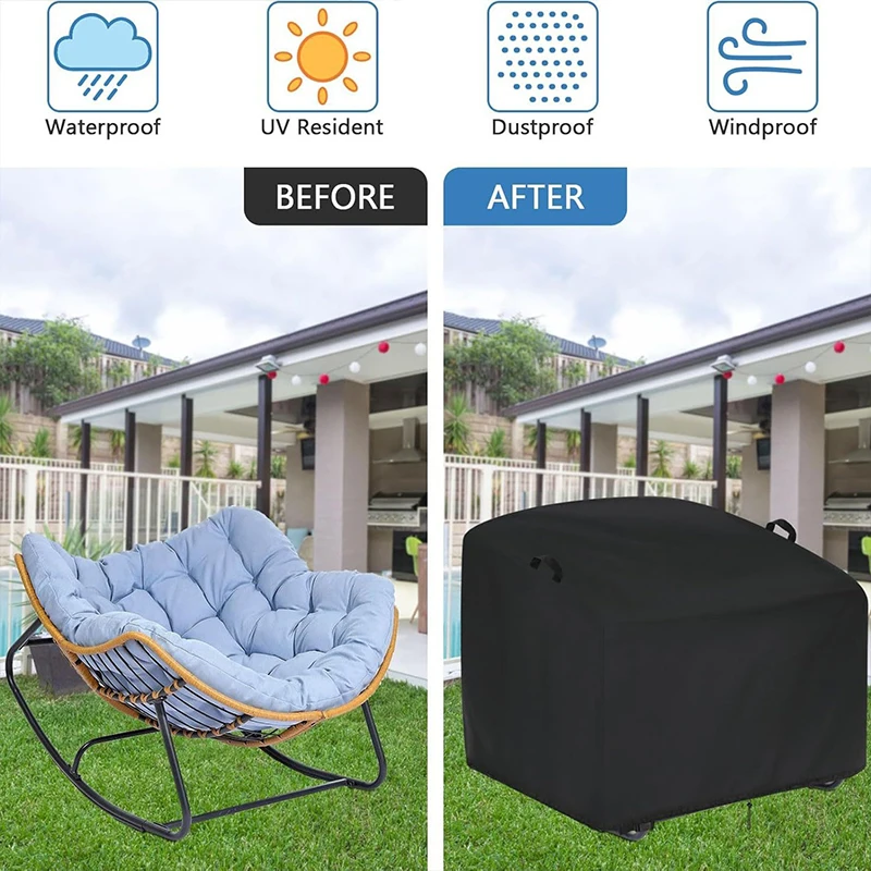 Scalebeard Rocking Chair Slipcover Oxford Cloth Waterproof Sunproof Windproof Patio Chair Cover for Rattan Lounger Yard Garden