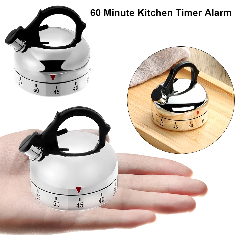 

60 Minutes Mechanical Kitchen Timer Teapot Shaped Cooking Timer Clock Wind Up Dial Rotating Countdown Time Reminder Alarm