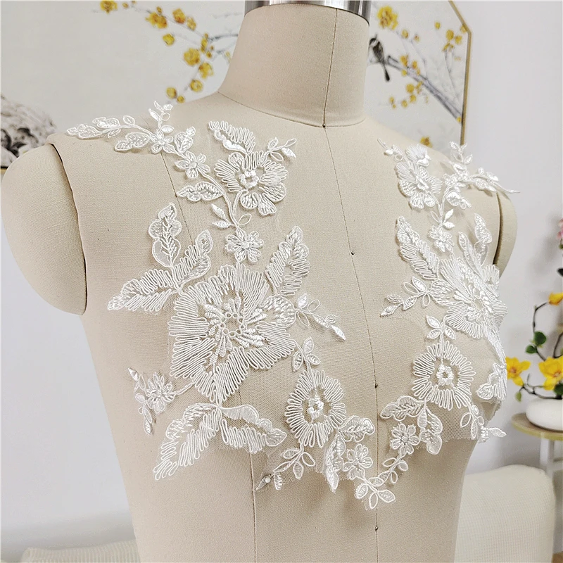 

Flower Lace Elegant Car Bone Plant Embroidery Floral Appliqué For Wedding Dress Accessories