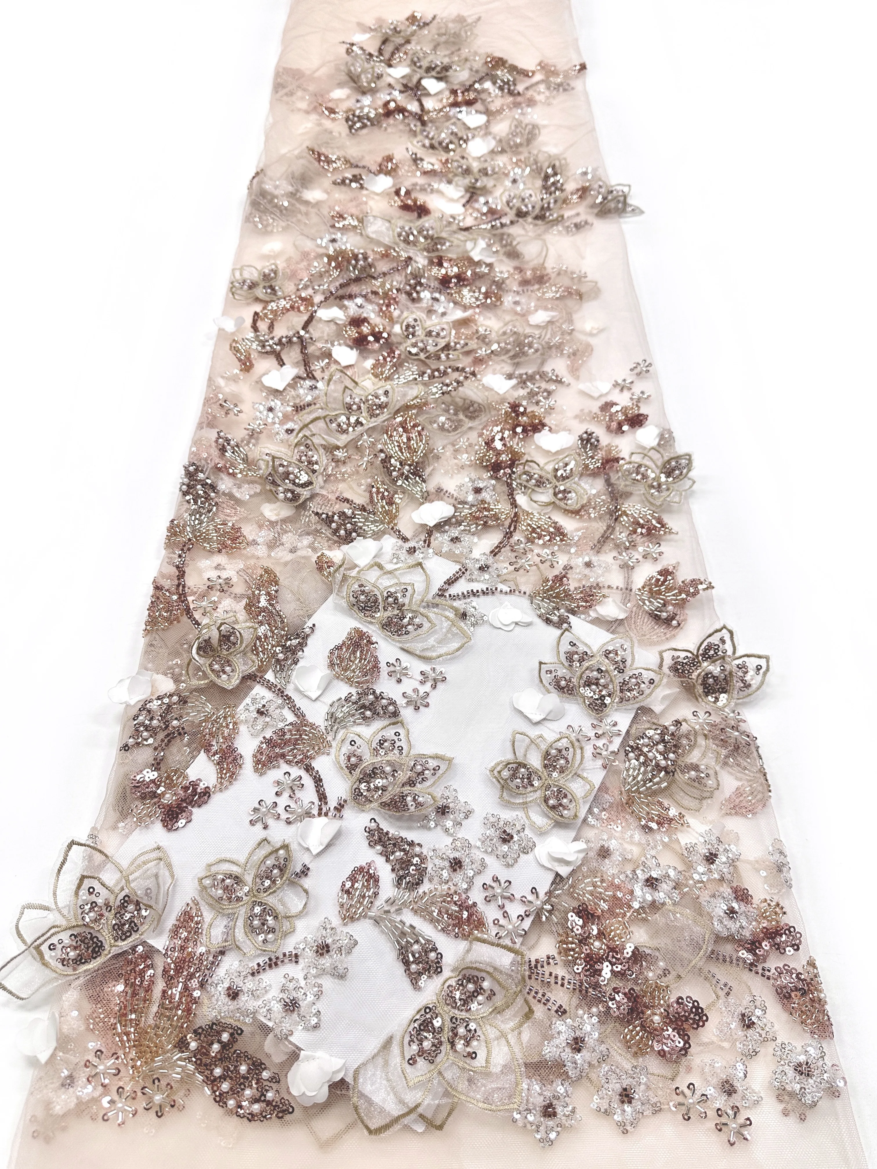

Luxury Hand Beaded Lace Fabric Bridal Fabric High-end Wedding Fabrics French Nigerian Sequins Beads Embroidered on Tulle 5 Yard