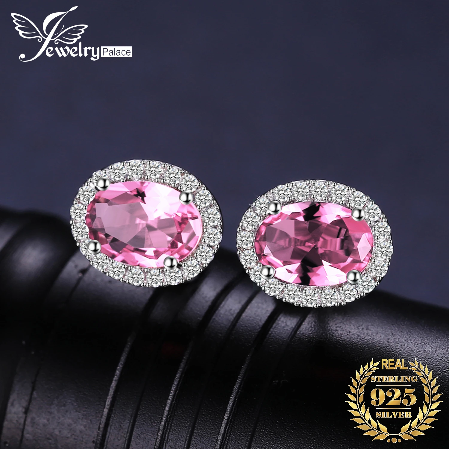 JewelryPalace 2.1ct Oval Created Pink Sapphire 925 Sterling Silver Earrings for Women Gemstone Fine Jewelry Anniversary Gift