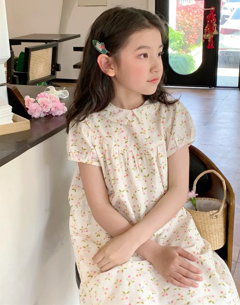 

baby girls clothes baby dress Sweet French style girls' dress Colorful cherry patterned short sleeved dress