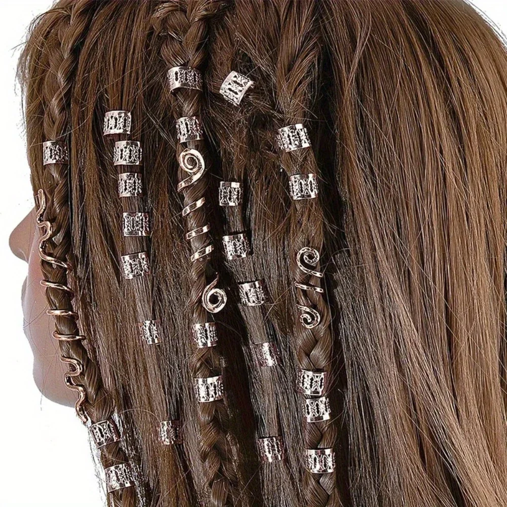 28 قطعة/المجموعة/مجموعة وصلات شعر مستعار، ضفائر قذرة، إكسسوارات خاصة، وصلات شعر مضفرة، حلقات منقوشة مجوفة، أبازيم